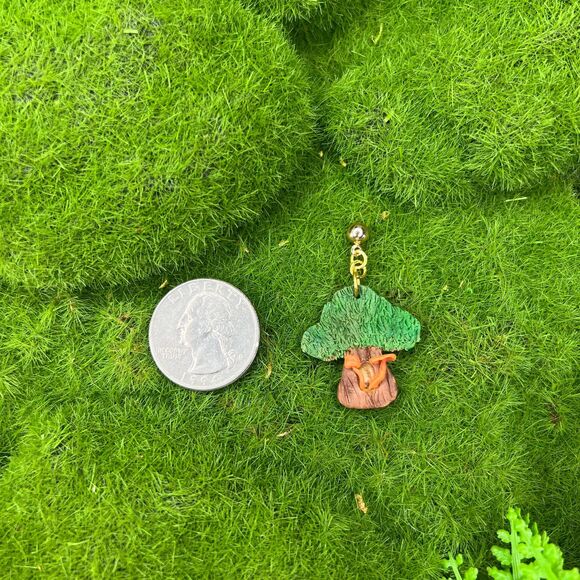 Mushroom Tree Polymer Clay Hypoallergenic Silver Tone Handmade Dangle Earrings - Picture 7 of 10